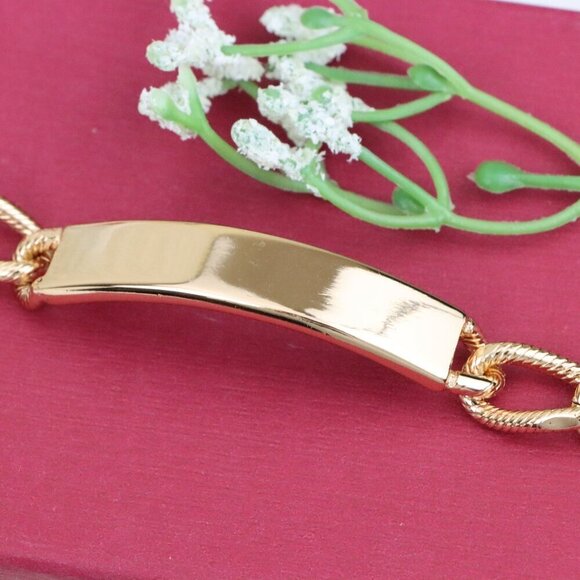 "Bold Link Rose Gold Bracelet with Sleek Polished Plate Accent, XPBL1079 - Picture 10 of 12